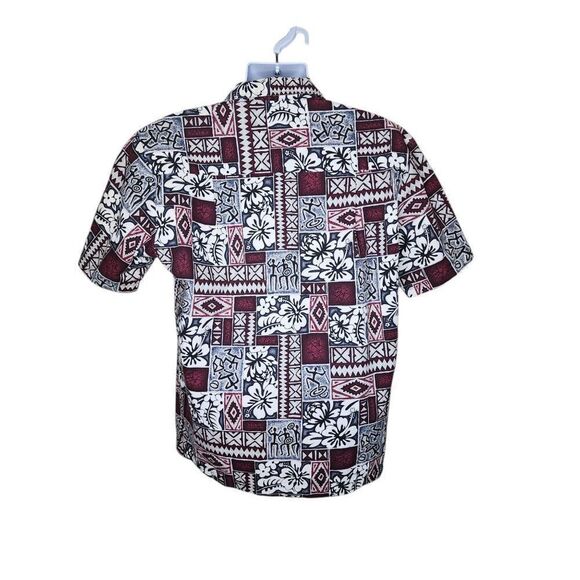 Vintage 80s Short Sleeve Hawaiian Aloha Shirt Mens Size M Red Tapas - Picture 3 of 5